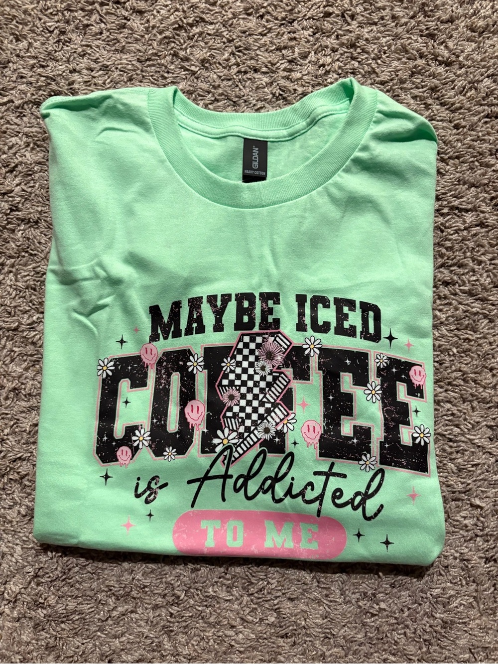 Gildan Mint Green "Maybe Iced Coffee" Graphic Tee